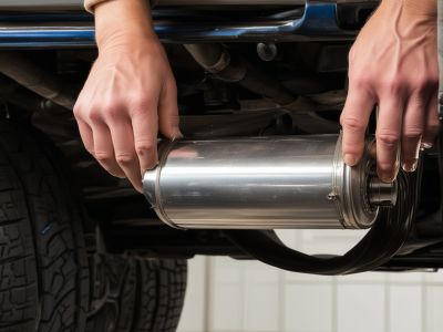 Complete exhaust system installation showing pipes, catalytic converter, and muffler assembly