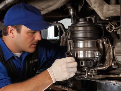 Catalytic converter inspection and replacement service with diagnostic equipment