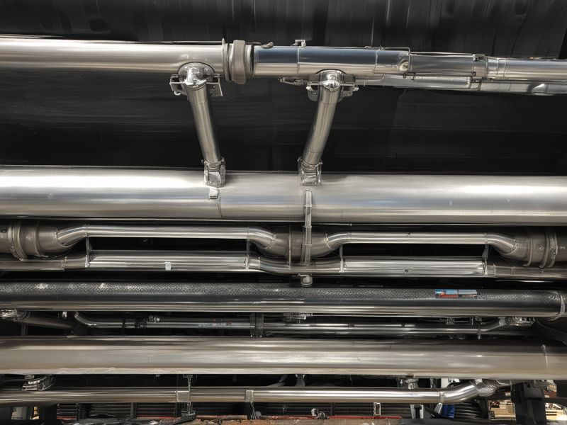 Complete exhaust system installation showing professional equipment and new system components