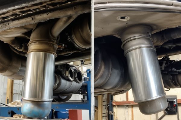 Performance exhaust upgrade installation on Chevrolet Silverado showing custom piping and muffler